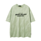 Men T Shirt Vintage Distressed Graffiti Suede Short Sleeve T-shirt