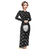 Women Maxi Dress Autumn Retro Hip-Wrapped Knitted Dress