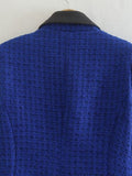 Women Suits Autumn Leisure Color Block Tweed Double Breasted Long Sleeve Suit Coat
