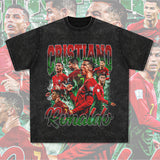 Men Vintage Football T-Shirt Retro C Luo Printed Short Sleeve Crew Neck Casual T-Shirt