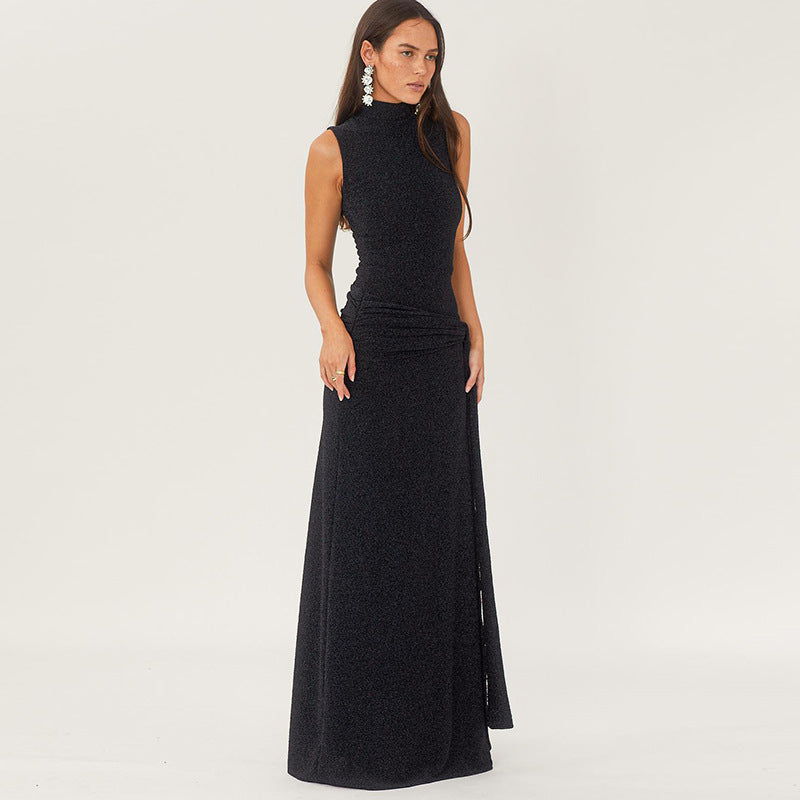 Women Dresse Slim Fit Dress Sleeveless Bright Silk Dress Dress