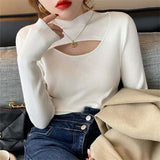 Women Knitwear Autumn and Winter Turtleneck Knitwear Hollow out