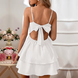 Women Dress Summer Backless Bow Short Skirt Sexy Sling Dress