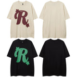 Men T Shirt Retro Alphabet Graffiti Printing Short Sleeve T-shirt