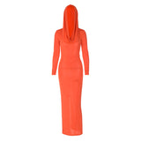 Women Dresses Winter Slim-Fit Hood Long Sleeve Dress