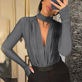 Women Jumpsuit Spring Sexy V-neck Slim-Fit Long Sleeve Jumpsuit