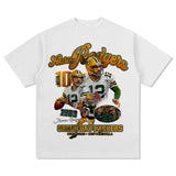 Mens Vintage baseball T-Shirt Aaron Rodgersl Rugby Vintage Print Short Sleeve Washed Old T-Shirt