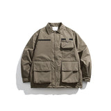 Unisex Winter Cotton Coat Three-Dimensional Pocket Decoration Lapel Cotton-Padded Coat Retro Workwear Shirt Cotton-Padded Jacket