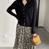 Women Cardigan Sweater Autumn Single Breasted Loose-Fitting V-neck Long Sleeves Knitted Sweater Cardigan 8t8306