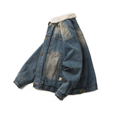 Unisex Winter Cotton Coat Washed Denim Lambswool Lapel Cotton-Padded Coat