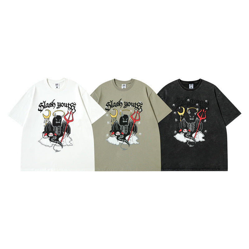 Men T Shirt Summer Devil Cartoon Printed Short Sleeve T-shirt Oversize
