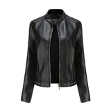 Red Leather Jacket Rivet Leather Clothing with Stand Collar