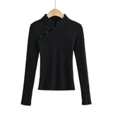 Women Sweater Knitwear Mandarin Collar Knitwear Spring Sexy Long Sleeve T-shirt