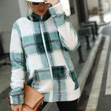 Women Trench Coat Long Style Long Sleeve Stand Collar Plaid Loose Zip Gold Mink Plush Coat