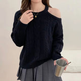 Women Knitwear Fall/Winter Hollow out Shoulder-Baring Knitwear Loose Sweater