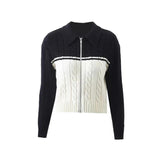 Women Sweater Knitwear Fall and Winter Lapels Twist Long Sleeve Zipper Sweater