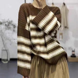 Women Knitwear Autumn and Winter Striped round Neck Sweater Loose Sweater