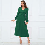 Women Date Dress Sexy V-neck Dress Long Skirt