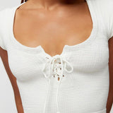 Women T-shirt Summer Square Collar Bare Midriff Slim Fit T-shirt Top