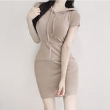 Women Dresses Short Sleeve Hooded Dress Skirt