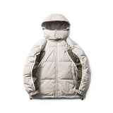 Unisex Winter Cotton Coat Color Contrast Patchwork Hooded Cotton-Padded Coat Retro Loose and Warm Arc Cotton-Padded Coat