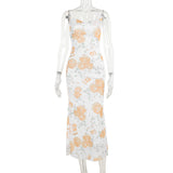 Women Dresses Summer Dress Mesh Floral Print Sling Slim Fit Dress