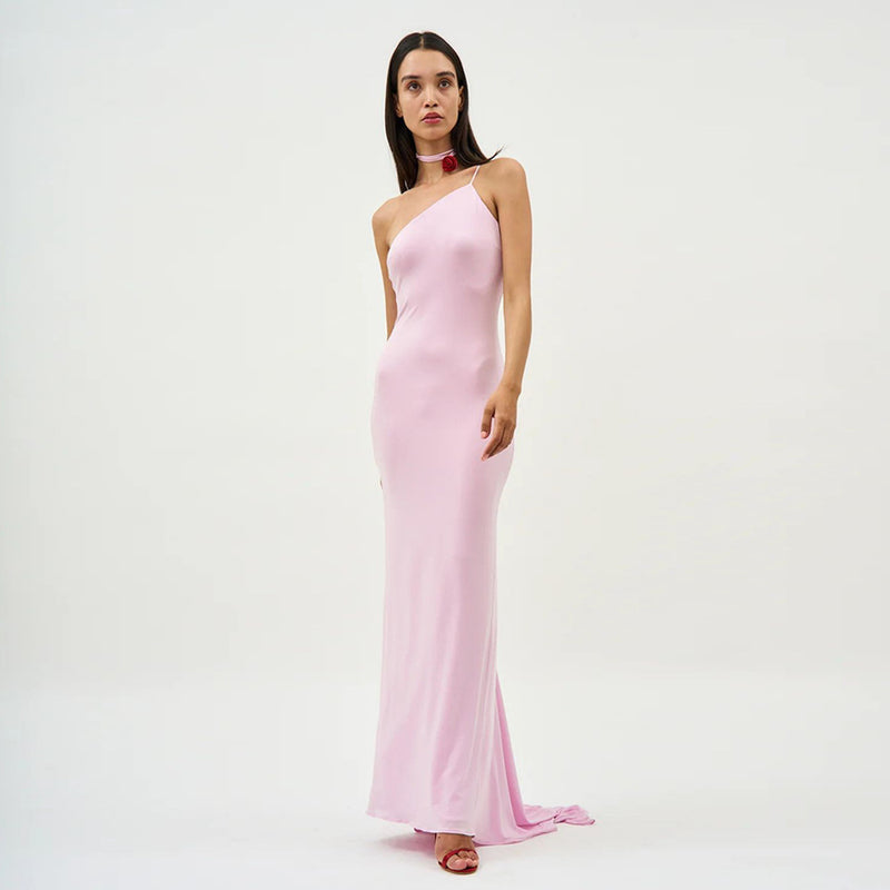 Women Dresses Sexy Slim Fit Single-Shoulder Suspender Dress Long Dress (Zns0409)