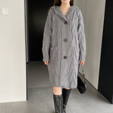 Women Cardigan Sweater Autumn Sweater Coat Hooded Long Sleeve Loose Button Sweater W2368