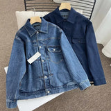 Women Jacket Spring and Autumn Loose Washed-out Lapel Casual Workwear Denim Jacket