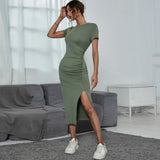 Women Dress round Neck Pullover Short Sleeve Sheath Dress