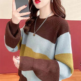 Women Knitwear Autumn and Winter Striped round Neck Sweater Loose Sweater