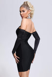 Women Evening Dress Sexy Strapless Long Sleeve Hollow out Gown