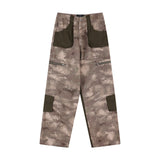 Men Sweatpants Stitched Camouflage Overalls Punk Loose Straight-Leg Wide-Leg Pants