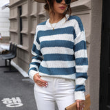 Women Knitted Sweater Autumn Long Sleeve Striped Sweater