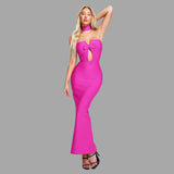 Women Evening Dress Bow Hollow Backless Slit Formal Dress