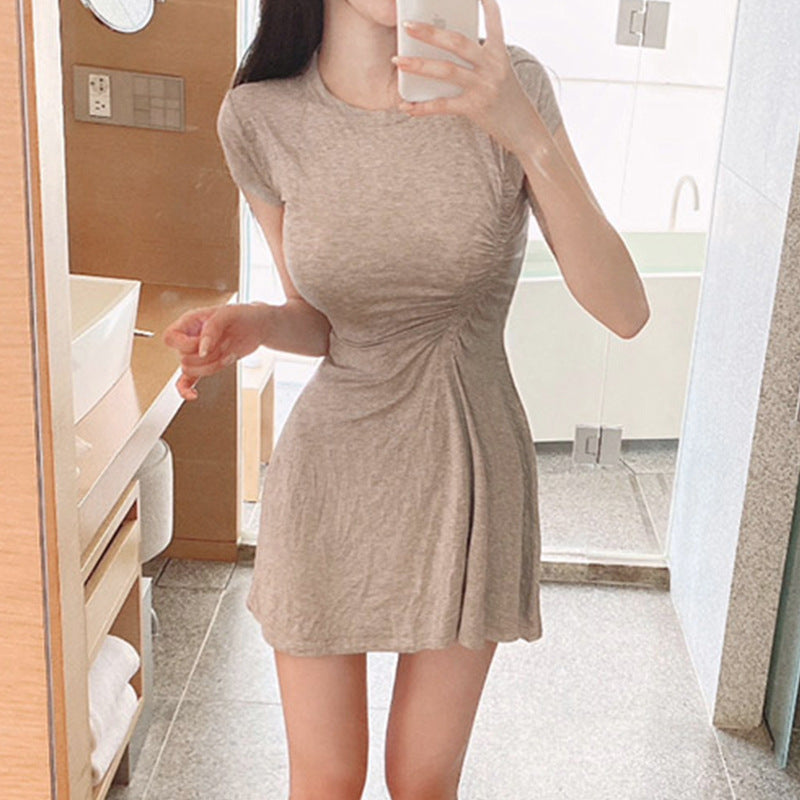 Women Dresses Short Sleeve Pleated Dress
