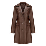 Red Leather Jacket Spring and Autumn Long Sleeve Leather Wind Coat Coat Female Lapel Single Breasted
