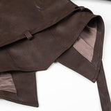 Women Tops Spring Retro Coffee Color Brown Leather Coat V-neck Lace-up Top