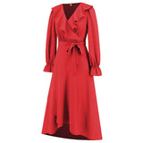 Women Date Dress Winter V-neck Dress Mid-Length Dress