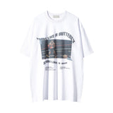 Men Vintage T-Shirt Character Printed Short-Sleeved T-shirt Men's Summer Washed and Worn round Neck