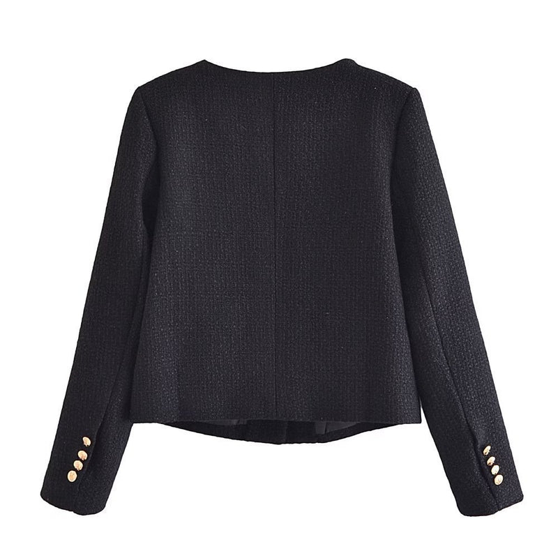 Women Woolen Coat Classic Style Black Short Coat Female Autumn and Winter Cardigan