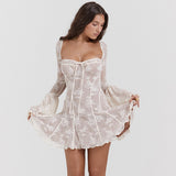 Women Dresses Flared Sleeve Dress Sexy Casual Backless Hip Skirt (Bla0420)