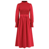 Women Date Dress Stand Collar Long Sleeve Skirt