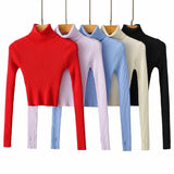 Women Sweater Knitwear Fall Base Knitwear High Neck Short Lightweight Sweater