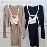 Women Dresses V-neck Strap Dress Cardigan Outer Coat Suit