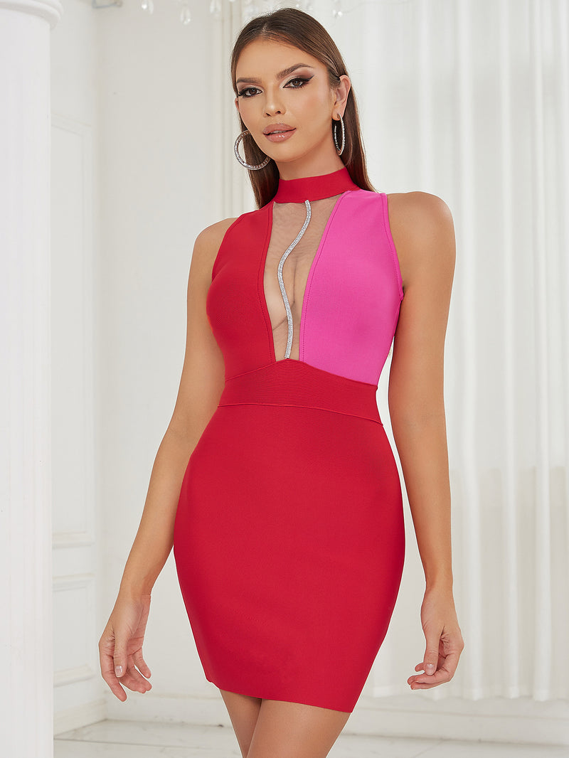 Women's Evening Dress Bandage Dress Sleeveless Mesh Sequins Sexy Dress