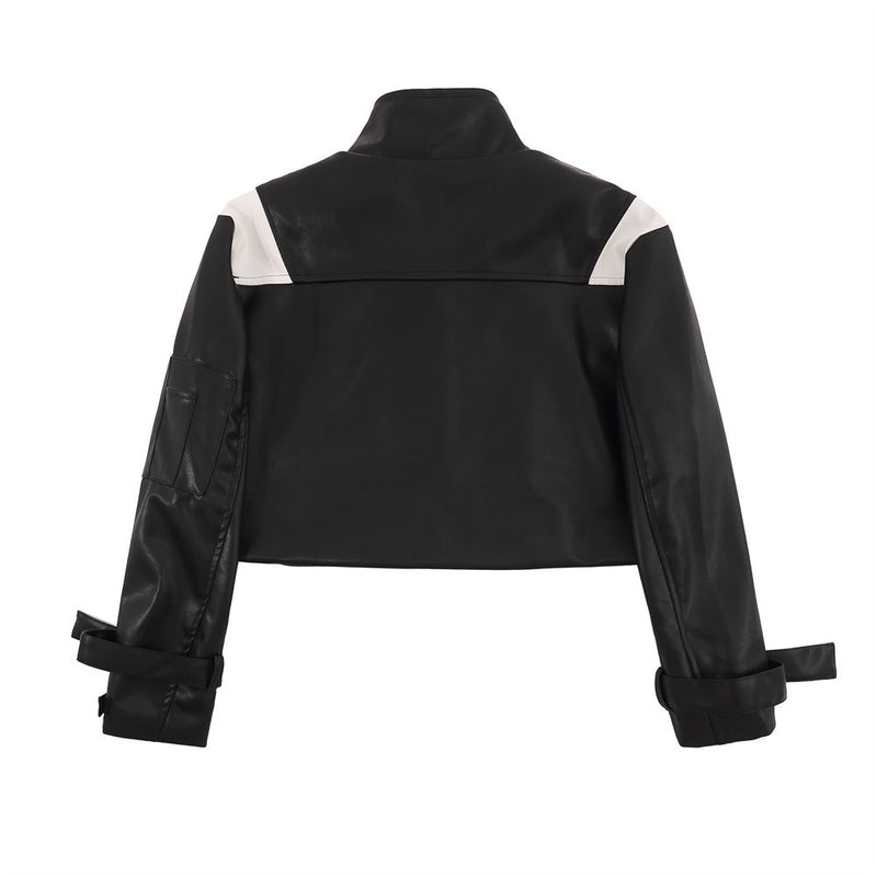 Women Jacket Short PU Leather Jacket Autumn and Winter Arcade Car Style Stand Collar Jacket
