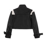 Women Jacket Short PU Leather Jacket Autumn and Winter Arcade Car Style Stand Collar Jacket