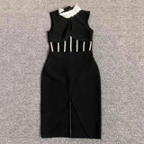 Women Evening Dress High Neck Sexy Hollow Mesh Bandage One-Piece Dress
