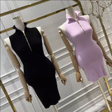 Women Dresses Vintage Zipper Sleeveless Knitted Dress